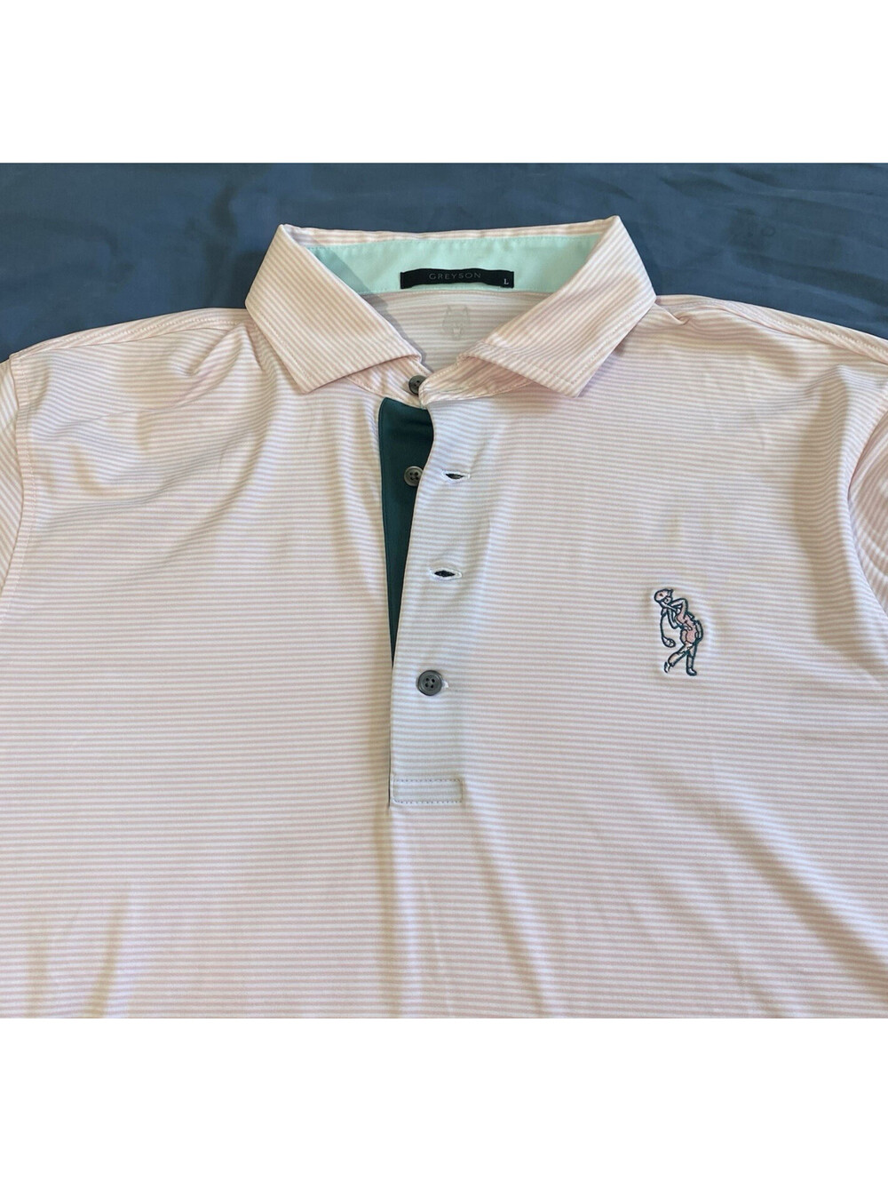 Greyson Mens Golf Polo Pink and White Striped Performance Stretch Shirt - Large